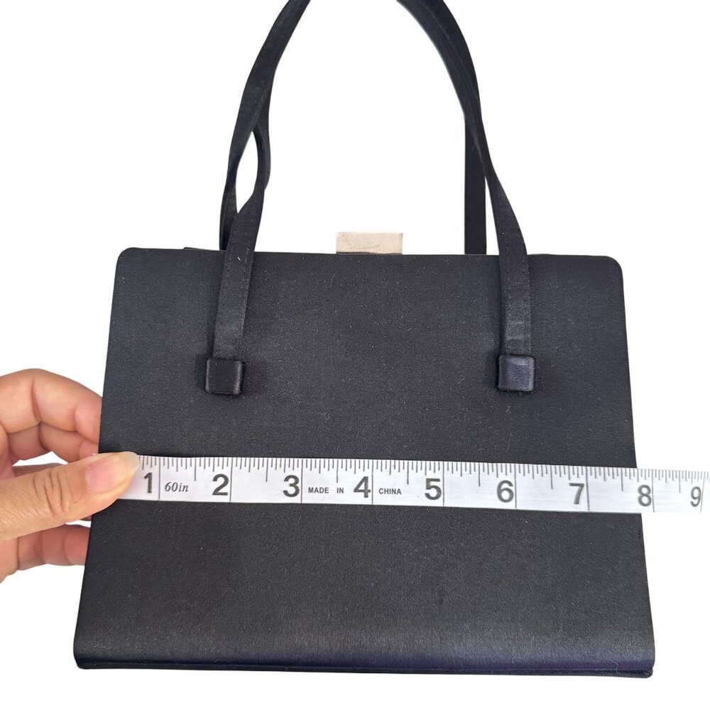 Vintage Saks Fifth Avenue Women’s Black Satin Structured Frame Handbag Purse - Picture 8 of 10